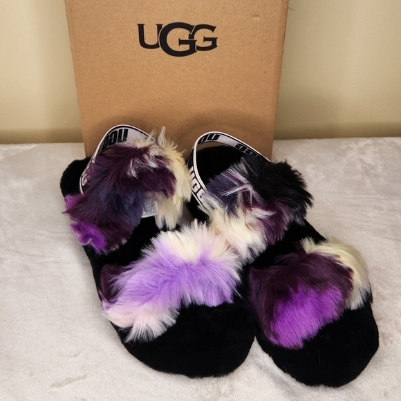UGG Shoes - UGG Oh Yeah Tie Dye Magnolia Purple Black White Sling Back Furry Slipper…